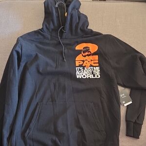 Black 2Pac Graphic Hoodie - It's Just Me Against The World Mens Large